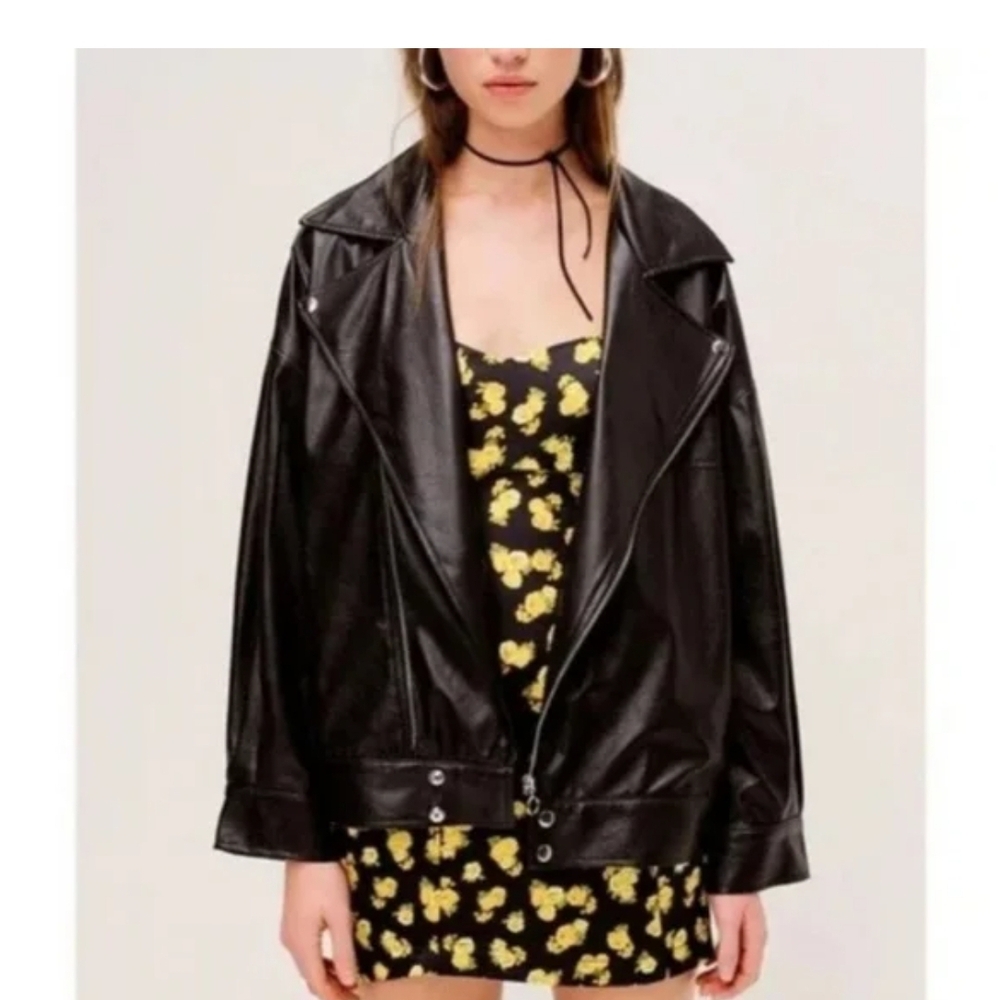 For Love & Lemons NWT Womens Black Dillon Faux Leather Moto Jacket  Size M